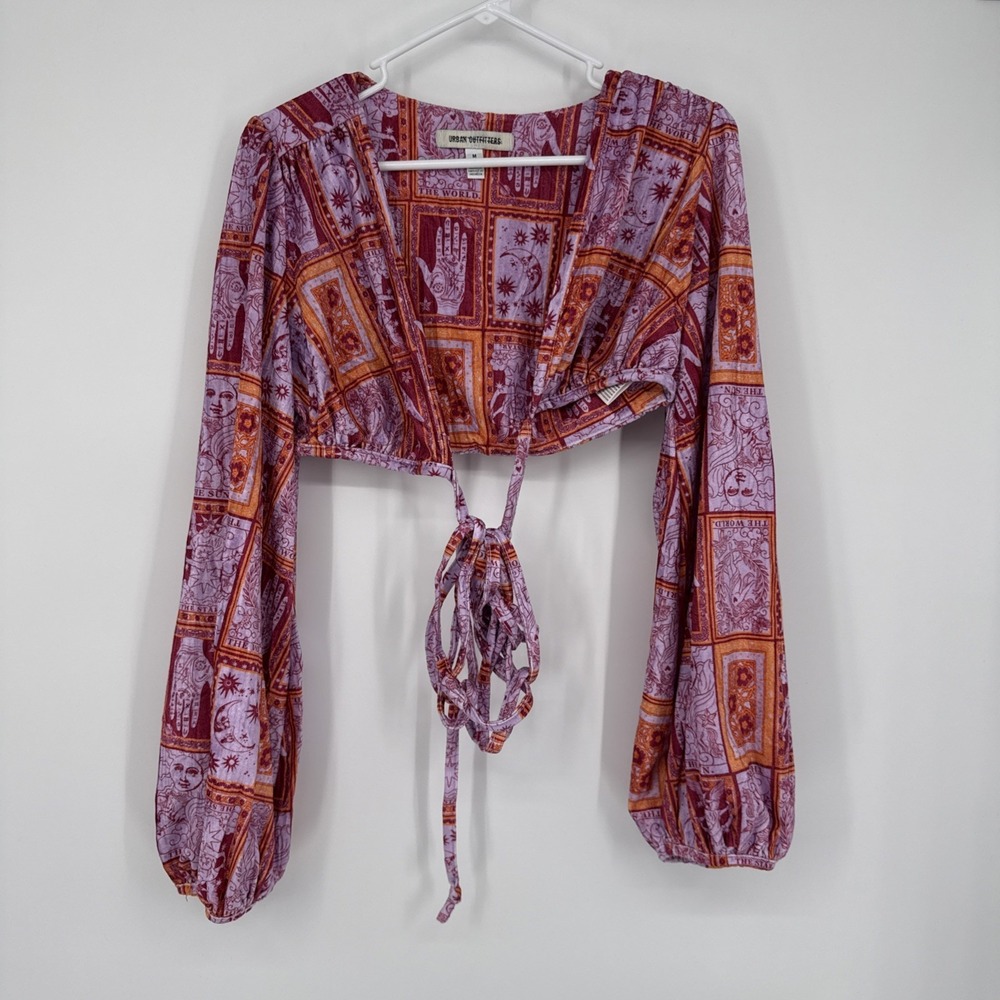 Urban Outfitters Florentina Tarot Card Velvet Wrap Crop Top M Boho Bell Sleeve